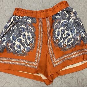 H&M High Waist Orange and Blue Bandana Print Shorts